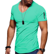 Load image into Gallery viewer, 2021 New Men&#39;s V-neck T-shirt Fitness Bodybuilding T-shirt High Street Summer Short-Sleeved Zipper Casual Cotton Top