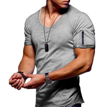 Load image into Gallery viewer, 2021 New Men&#39;s V-neck T-shirt Fitness Bodybuilding T-shirt High Street Summer Short-Sleeved Zipper Casual Cotton Top