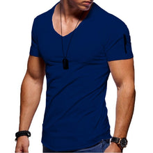 Load image into Gallery viewer, 2021 New Men&#39;s V-neck T-shirt Fitness Bodybuilding T-shirt High Street Summer Short-Sleeved Zipper Casual Cotton Top