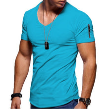 Load image into Gallery viewer, 2021 New Men&#39;s V-neck T-shirt Fitness Bodybuilding T-shirt High Street Summer Short-Sleeved Zipper Casual Cotton Top