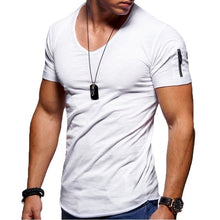 Load image into Gallery viewer, 2021 New Men&#39;s V-neck T-shirt Fitness Bodybuilding T-shirt High Street Summer Short-Sleeved Zipper Casual Cotton Top