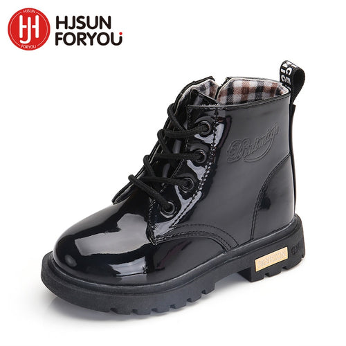 2021 New Winter Children Shoes PU Leather Waterproof Martin Boots Kids Snow Boots Brand Girls Boys Rubber Boots Fashion Sneakers