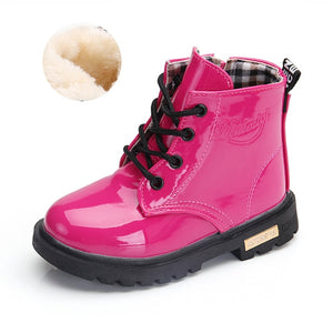 2021 New Winter Children Shoes PU Leather Waterproof Martin Boots Kids Snow Boots Brand Girls Boys Rubber Boots Fashion Sneakers