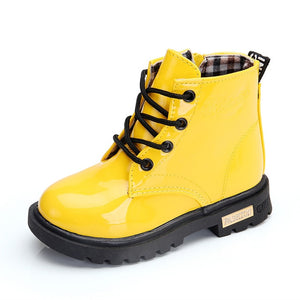 2021 New Winter Children Shoes PU Leather Waterproof Martin Boots Kids Snow Boots Brand Girls Boys Rubber Boots Fashion Sneakers