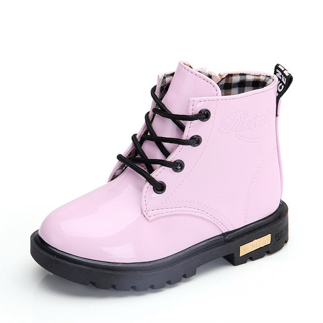 2021 New Winter Children Shoes PU Leather Waterproof Martin Boots Kids Snow Boots Brand Girls Boys Rubber Boots Fashion Sneakers