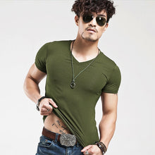 Load image into Gallery viewer, 2021 Brand New Men T Shirt Tops V neck Short Sleeve Tees Men&#39;s Fashion Fitness Hot T-shirt For Male Free Shipping Size 5XL