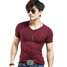 Load image into Gallery viewer, 2021 Brand New Men T Shirt Tops V neck Short Sleeve Tees Men&#39;s Fashion Fitness Hot T-shirt For Male Free Shipping Size 5XL