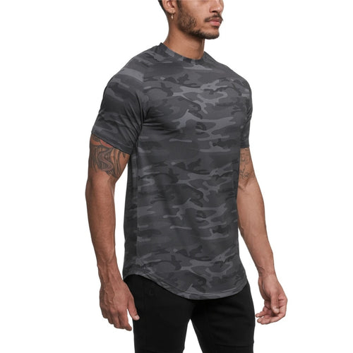 2021 Camo Sport Shirt Men Short Sleeve Workout Gym TShirt Men Compression Slim Fit Running Tshirt Men Fitness Tops Sport T Shirt