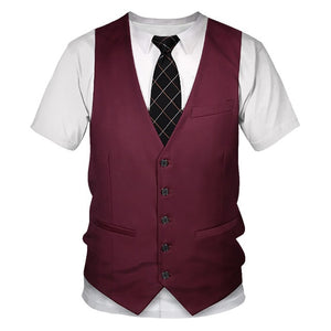 Funny Fake Suit 3D T shirt Tuxedo Bow Tie 3D Printed T shirts Men Summer Fashion Short Sleeve Streetwear Fake Suit Vest Tshirt