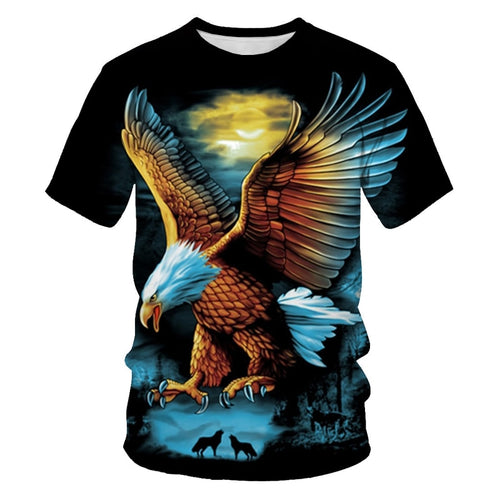 Soaring eagle 3d printing men's and women's t-shirt soft material shirt casual loose t-shirt sports men's streetwear