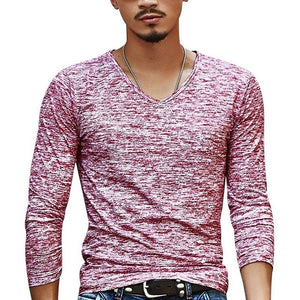 2021 Men Casual T Shirts Long Sleeve Print Tops V neck Slim Tees Shirt Summer Mens Clothing Fashion Tshirt Oversized Undetshirts