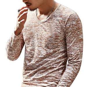 2021 Men Casual T Shirts Long Sleeve Print Tops V neck Slim Tees Shirt Summer Mens Clothing Fashion Tshirt Oversized Undetshirts