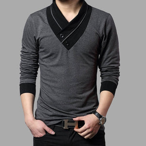 2021 Fashion Brand Trend Slim Fit Long Sleeve T Shirt Men Patchwork Collar Tee V-Neck Men T-Shirt Cotton T Shirts Plus Size 5XL