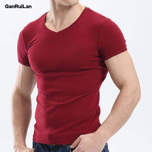 2021 New Tops Men T Shirt Fitness T-shirts Mens V neck Man T-shirt For Male Tshirts M-4XL Plue Size B0667