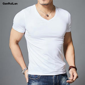 2021 New Tops Men T Shirt Fitness T-shirts Mens V neck Man T-shirt For Male Tshirts M-4XL Plue Size B0667