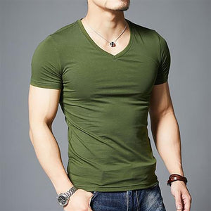 2021 New Tops Men T Shirt Fitness T-shirts Mens V neck Man T-shirt For Male Tshirts M-4XL Plue Size B0667