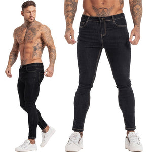 GINGTTO Jeans Men Elastic Waist Skinny Jeans Men 2020 Stretch Ripped Pants Streetwear Mens Denim Jeans Blue