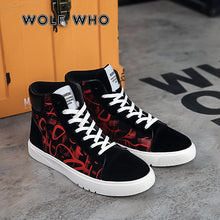 Load image into Gallery viewer, WOLF WHO Men Canvas Shoes 2021 Fashion High top Men's Casual Shoes Breathable Canvas Man Lace up Brand Male Sneakers Black A-004
