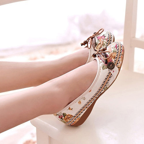 Round Toe Flat Shoes High Quality Cute Sen Women Shoes National Wind Shallow Mouth Floral Flower Comfortable Soft Bottom Shoes