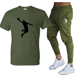 Hot-Selling Summer T-Shirt Pants Set Casual Brand Fitness Jogger Pants T Shirts Hip hop Fashicon Men'sTracksuit