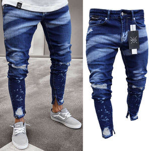 2021 Brand New Style Stylish Men&#39;s Ripped Skinny Jeans Destroyed Frayed Slim Fit Denim Pants Trousers