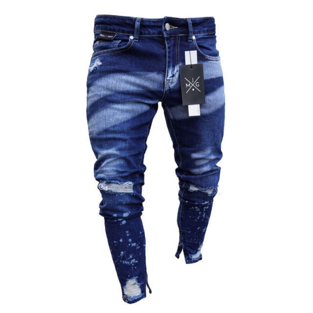 2021 Brand New Style Stylish Men's Ripped Skinny Jeans Destroyed Frayed Slim Fit Denim Pants Trousers