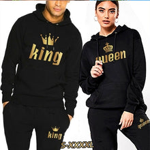 Load image into Gallery viewer, 2021 Fashion Couple Sportwear Set KING or QUEEN Printed Hooded Suits 2PCS Set Hoodie and Pants S-4XL