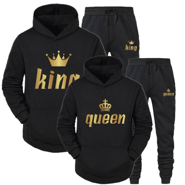 2021 Fashion Couple Sportwear Set KING or QUEEN Printed Hooded Suits 2PCS Set Hoodie and Pants S-4XL