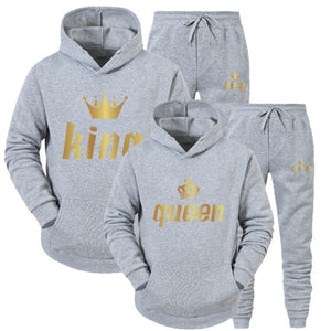 2021 Fashion Couple Sportwear Set KING or QUEEN Printed Hooded Suits 2PCS Set Hoodie and Pants S-4XL