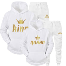 Load image into Gallery viewer, 2021 Fashion Couple Sportwear Set KING or QUEEN Printed Hooded Suits 2PCS Set Hoodie and Pants S-4XL