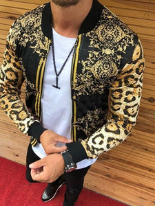 2021 Men&#39;s Leopard Print Jacket Cardigan Zipper Bomber Spring Male Coats Casual Streetwear Stripe Slim Fit British Style Jackets