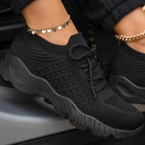 Ladies Breathable Lace-up Outdoor Sneakers Females Solid Color Running Shoes Women 2021 Fashionable Pointed Toe Sports Shoes