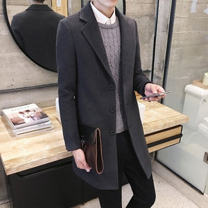 2021 Fashion Men Wool & Blends Mens Casual Business Trench Coat Mens Leisure Overcoat Male Punk Style Blends Dust Coats Jackets