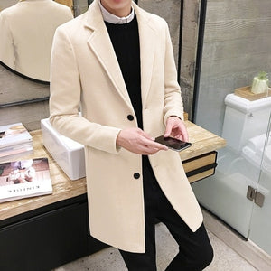 2021 Fashion Men Wool & Blends Mens Casual Business Trench Coat Mens Leisure Overcoat Male Punk Style Blends Dust Coats Jackets