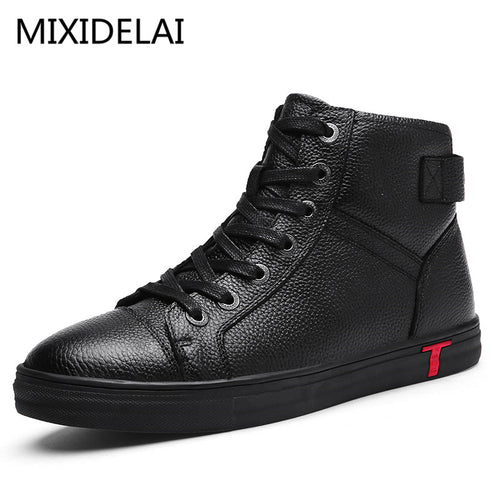 Men Boots 100% Genuine Leather Ankle Boots Lace-Up Casual High Quality Cow Leather Boots Autumn Winter Men Shoes Plus Size 38~48