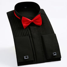 Load image into Gallery viewer, Men&#39;s Tuxedo Shirts with French Cuffs and Bow Tie 1/4&quot; Pleats Long Sleeve White Wedding Cocktail Prom Party Evening Dress Shirt