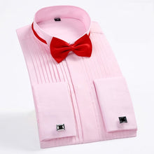 Load image into Gallery viewer, Men&#39;s Tuxedo Shirts with French Cuffs and Bow Tie 1/4&quot; Pleats Long Sleeve White Wedding Cocktail Prom Party Evening Dress Shirt