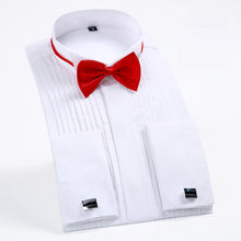 Load image into Gallery viewer, Men&#39;s Tuxedo Shirts with French Cuffs and Bow Tie 1/4&quot; Pleats Long Sleeve White Wedding Cocktail Prom Party Evening Dress Shirt