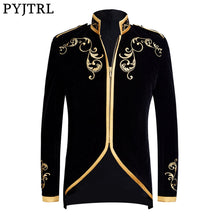 Load image into Gallery viewer, PYJTRL British Style Palace Prince Fashion Black Velvet Gold Embroidery Blazer Wedding Groom Slim Fit Suit Jacket Singers Coat