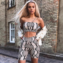 Load image into Gallery viewer, Hugcitar snake skin crop top sexy tank top shorts 2 pieces sets 2018 summer autumn women fashion elastic sportswear female set