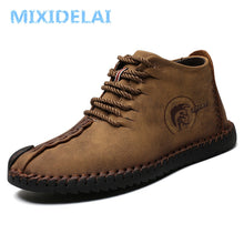 Load image into Gallery viewer, MIXIDELAI Fashion Men Boots High Quality Split Leather Ankle Snow Boots Shoes Warm Fur Plush Lace-Up Winter Shoes Plus size 48