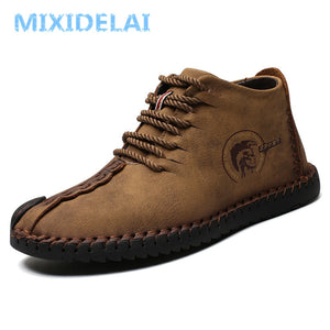 MIXIDELAI Fashion Men Boots High Quality Split Leather Ankle Snow Boots Shoes Warm Fur Plush Lace-Up Winter Shoes Plus size 48