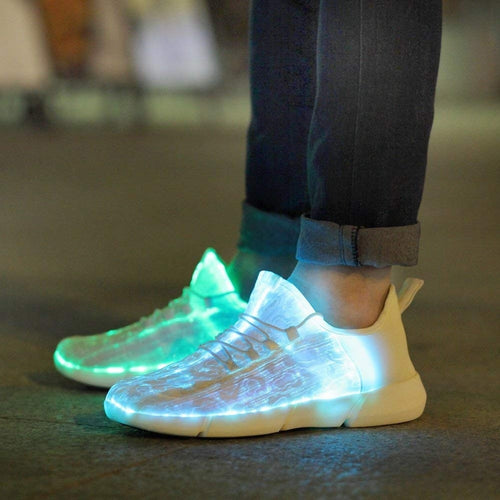Luminous Fiber Optic Fabric Light Up Shoes LED 11 Colors Flashing White Adult&Girls&Boys USB Rechargeable Sneakers with Light