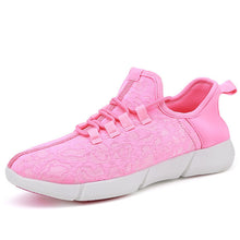 Load image into Gallery viewer, Luminous Fiber Optic Fabric Light Up Shoes LED 11 Colors Flashing White Adult&amp;Girls&amp;Boys USB Rechargeable Sneakers with Light