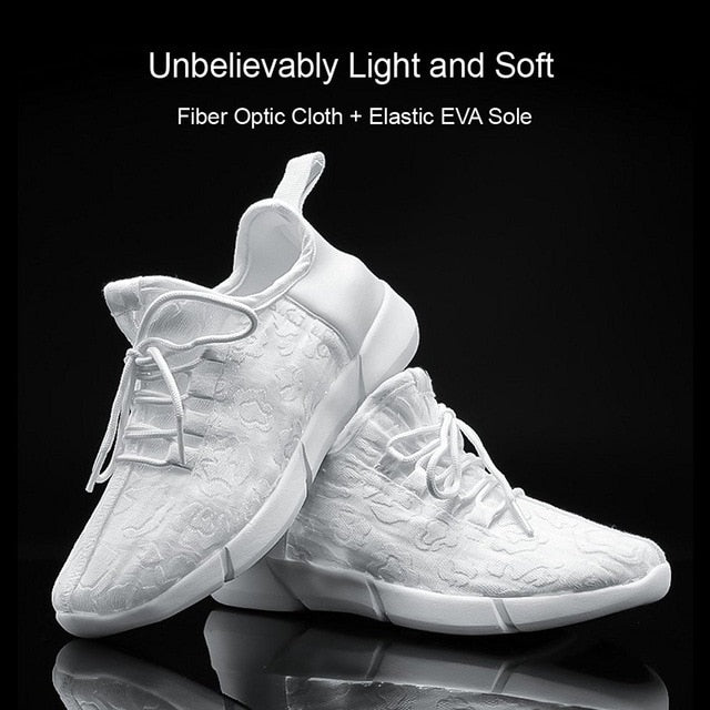 Luminous Fiber Optic Fabric Light Up Shoes LED 11 Colors Flashing White Adult&Girls&Boys USB Rechargeable Sneakers with Light