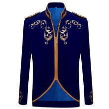 Load image into Gallery viewer, PYJTRL British Style Palace Prince Fashion Black Velvet Gold Embroidery Blazer Wedding Groom Slim Fit Suit Jacket Singers Coat