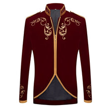 Load image into Gallery viewer, PYJTRL British Style Palace Prince Fashion Black Velvet Gold Embroidery Blazer Wedding Groom Slim Fit Suit Jacket Singers Coat