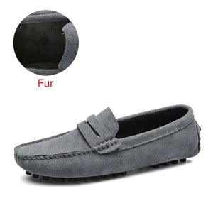 Shoes Men Loafers Soft Moccasins High Quality Autumn Winter Genuine Leather Shoes Men Warm Fur Plush Flats Gommino Driving Shoes