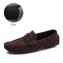 Load image into Gallery viewer, Shoes Men Loafers Soft Moccasins High Quality Autumn Winter Genuine Leather Shoes Men Warm Fur Plush Flats Gommino Driving Shoes