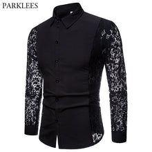 Load image into Gallery viewer, Black Lace Shirt Men 2018 Autumn New Slim Fit Long Sleeve Mens Dress Shirts Nightclub Prom Marriage Shirt Camisas Masculina XXL